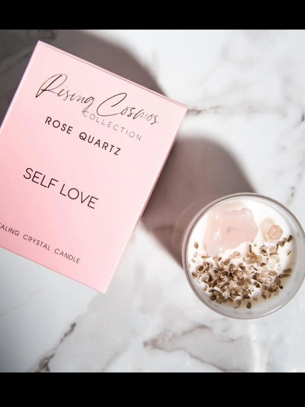 Rising Cosmos Rose Quartz Self Love healing Candle